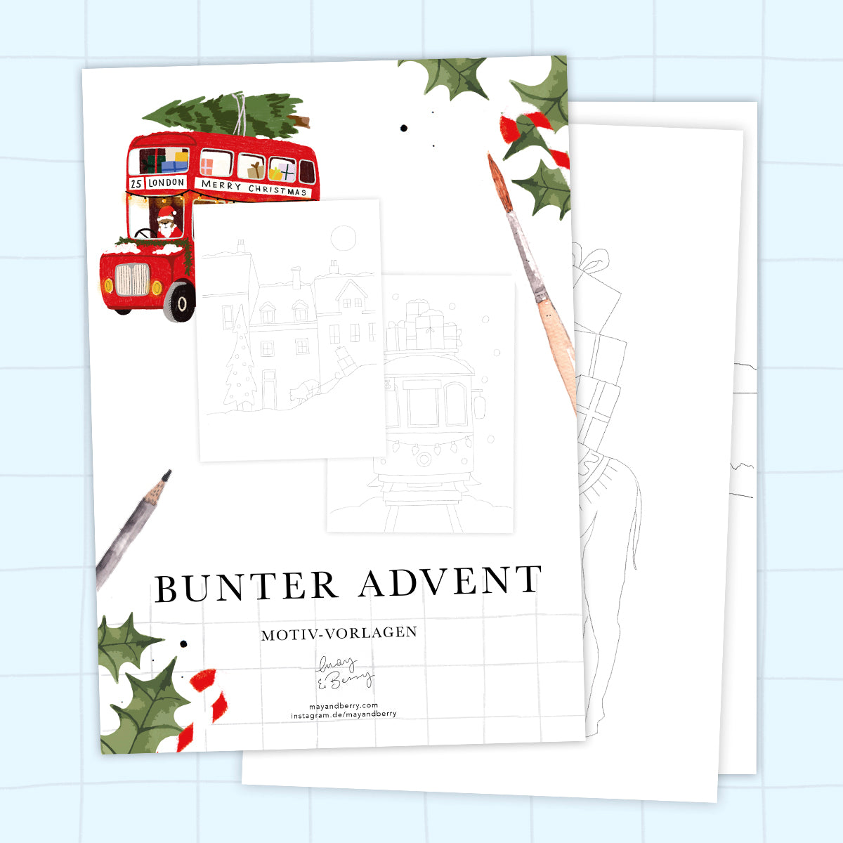 BUNTER ADVENT Weihnachtskarten Malvorlagen