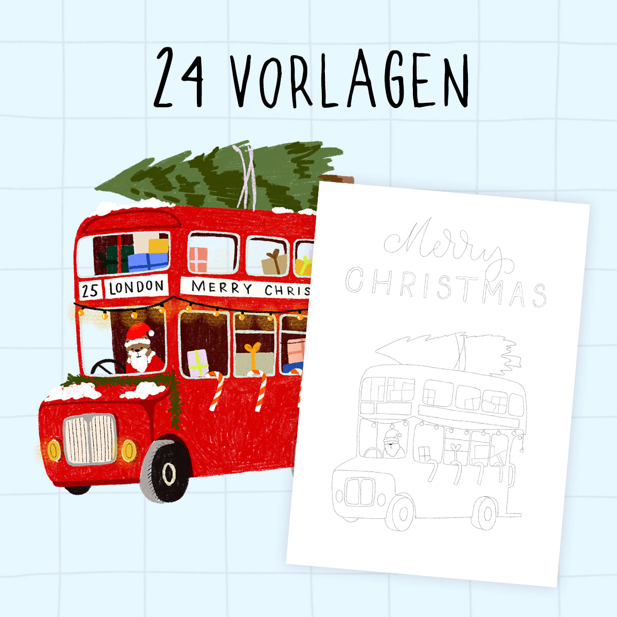 BUNTER ADVENT Weihnachtskarten Malvorlagen